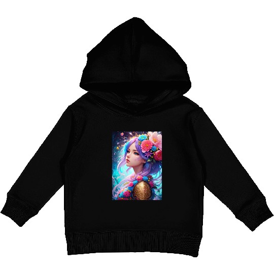 Spring Girl with a bouqet of flowers garland #11 Kids Pullover Hoodies