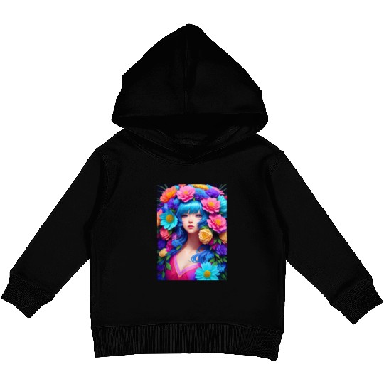 Spring Girl with a bouqet of flowers garland #18 Kids Pullover Hoodies