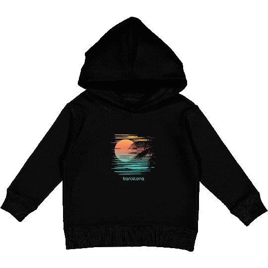 Artistic Barcelona Spain Palm Tree Vacation Kids Pullover Hoodies