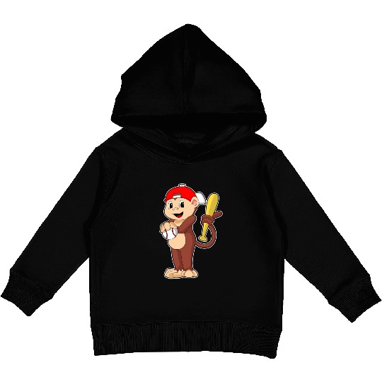 Monkey At Baseball With Baseball Bat Kids Pullover Hoodies