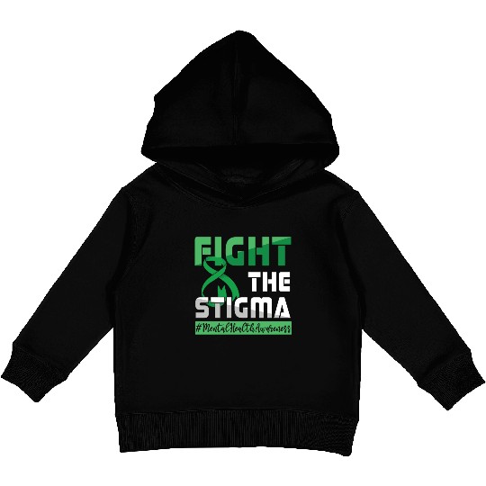 Fight Stigma Green Mental Health Awareness Month Kids Pullover Hoodies