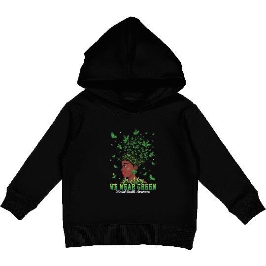 May Green Mental Health Awareness Month Butterfly Kids Pullover Hoodies