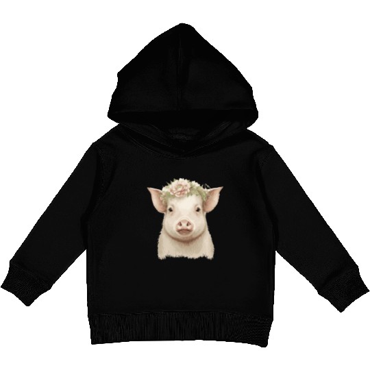 Piglet Flower Crown Pig Baby Floral Farm Animal Pe Kids Pullover Hoodies