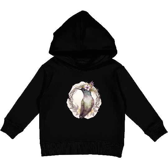 Watercolor Hummingbird Flower Crown Floral Birds Kids Pullover Hoodies