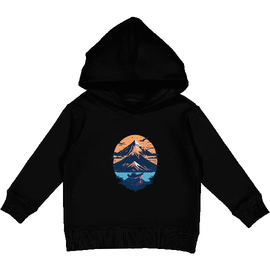 Serene Mount Fuji Sunset Peaceful River Scenery Kids Pullover Hoodies