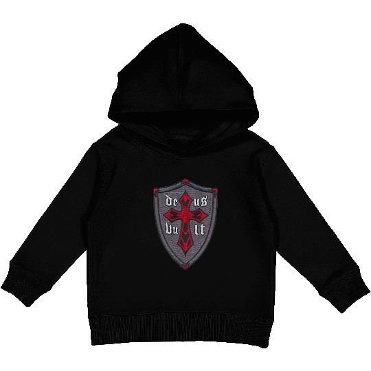 Deus Vult Cross on Shield Kids Pullover Hoodies