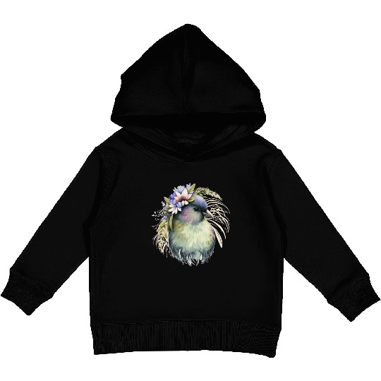 Cute Kiwi Bird Flower Crown Floral Exotic Birds Kids Pullover Hoodies