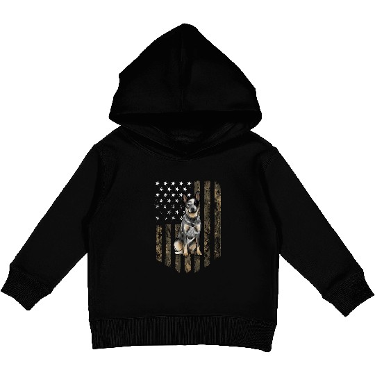 Camo American Flag Australian Cattle Dog 4Th Of Kids Pullover Hoodies