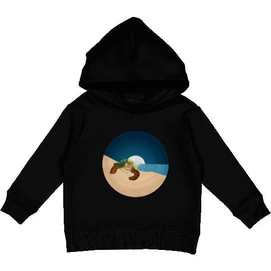 Night Serenity: Sea Turtle by the Moon Kids Pullover Hoodies