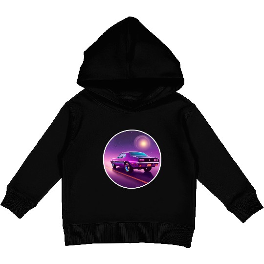 Nostalgic Retro 80s Purple Vaporwave Muscle Car Kids Pullover Hoodies
