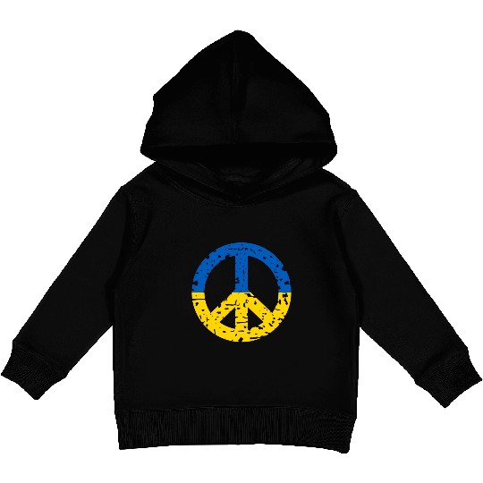 Ukraine Peace Sign Ukrainian Flag Colors Kids Pullover Hoodies