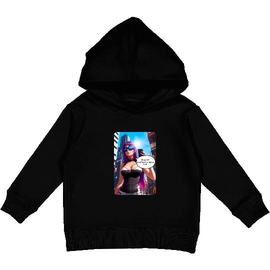 Cyberpunk Waifu Influencer Design 5 Kids Pullover Hoodies