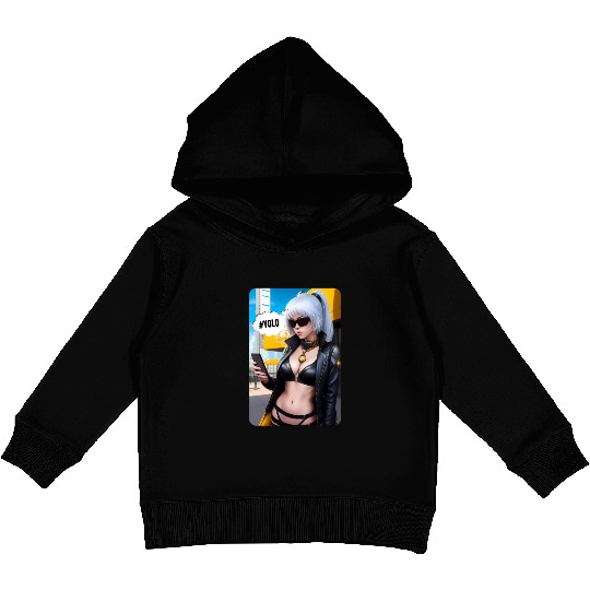 Cyberpunk Waifu Influencer Design 2 Kids Pullover Hoodies