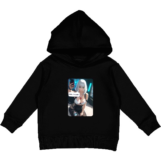 Cyberpunk Waifu Influencer Design 1 Kids Pullover Hoodies