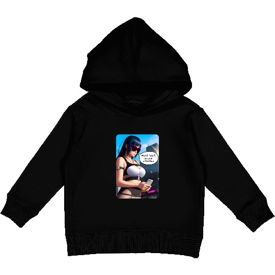Cyberpunk Waifu Influencer Design 8 Kids Pullover Hoodies