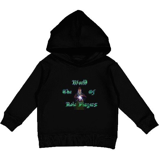 World of role players text with wizard Kids Pullover Hoodies