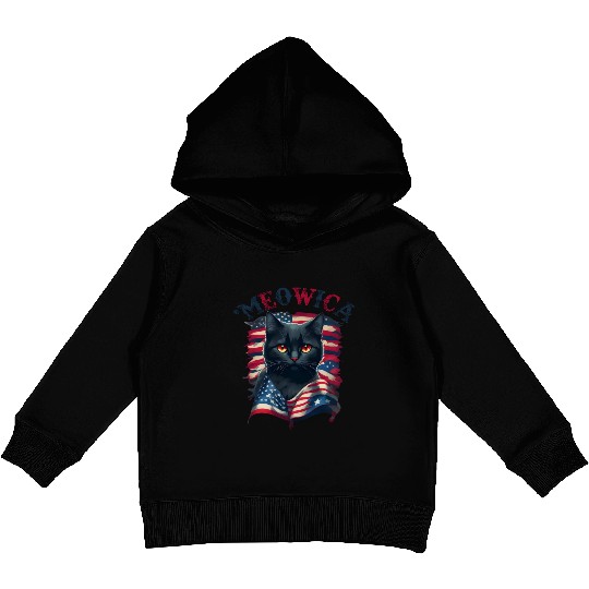 4th Of July Meowica Kids Pullover Hoodies