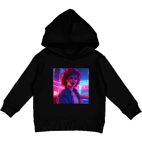 Synthwave Girl - Vibrant Anime Car Artwork Kids Pullover Hoodies