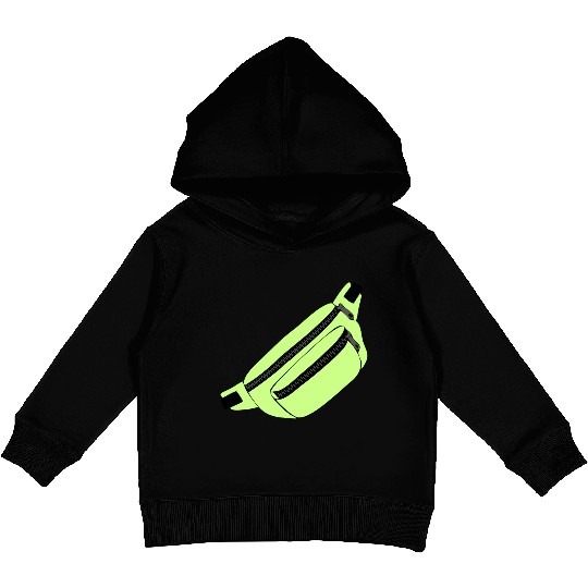 Lime Green Fanny Pack Illustration Kids Pullover Hoodies