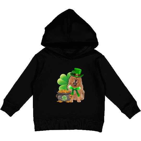 Chow Chow Dog Shamrock Irish Saint St Patrick Day Kids Pullover Hoodies
