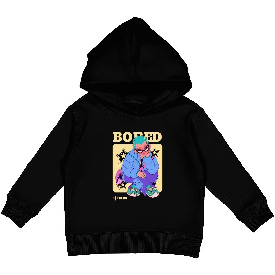 Black Cream Blue Y2K Anime Illustrated Bored Kids Pullover Hoodies