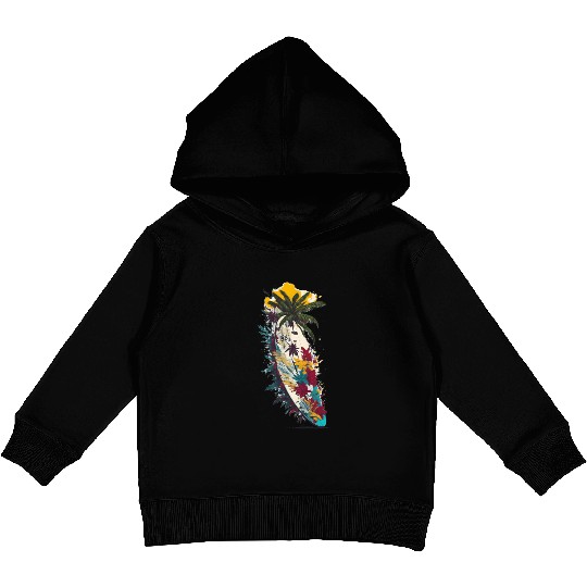 Surfing Board Summer and Coconut Tree Kids Pullover Hoodies