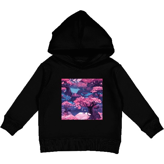 Anime Euphoria: Fantasy Cherry Blossom Dreamscape Kids Pullover Hoodies