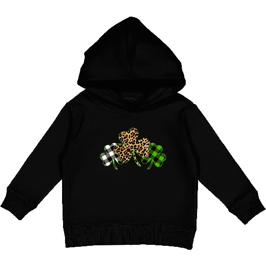 St Patricks Day Leopard Print Plaid Shamrock Kids Pullover Hoodies