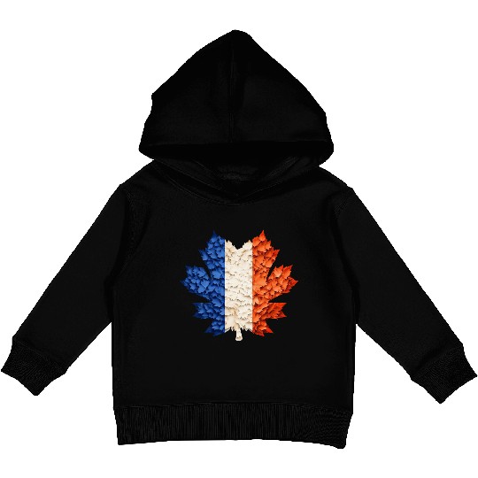 French Flag in Autumn Leaves: Maple Leaf Design Kids Pullover Hoodies