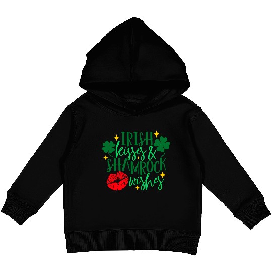 Irish Kisses And Shamrock Wishes Kids Pullover Hoodies