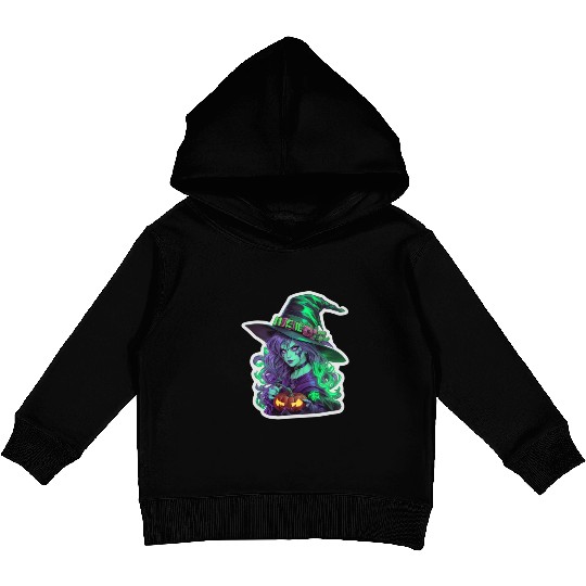 Wicked Witch Halloween Sticker, neon color Kids Pullover Hoodies