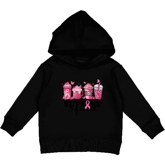 breast cancer coffee support squad Kids Pullover Hoodies