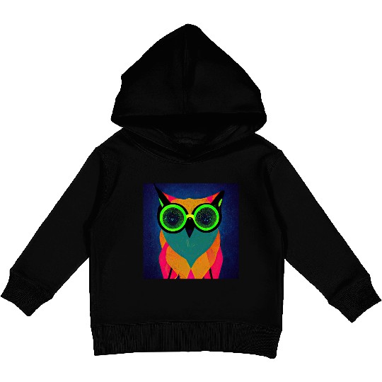 Mod Owl: Bold Owl with Green Glasses Kids Pullover Hoodies