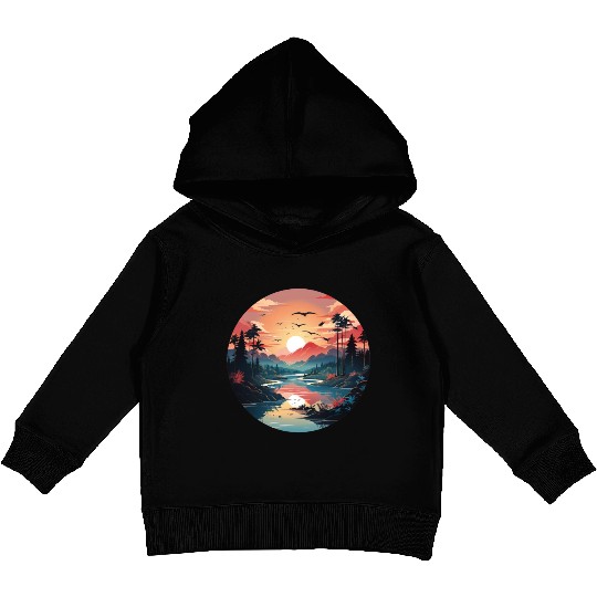 Sunrise Dawn Serene Lakeside Symphony Kids Pullover Hoodies