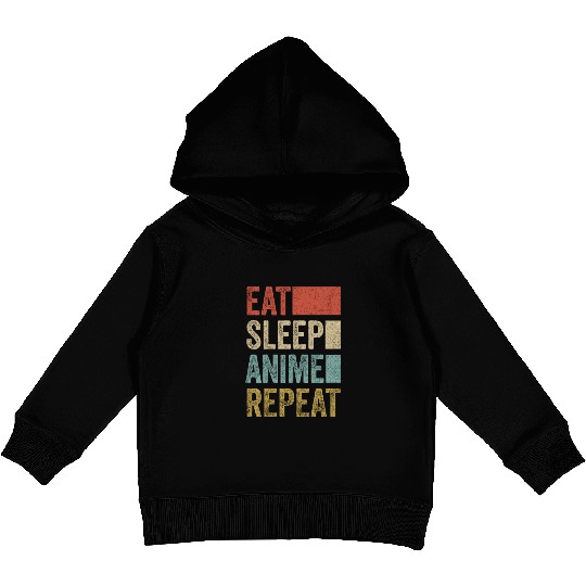 Vintage Retro Eat Sleep Anime Repeat Gift Funny Kids Pullover Hoodies