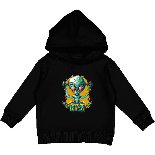 Never skip leg day, Gym Workout, Alien gym Kids Pullover Hoodies