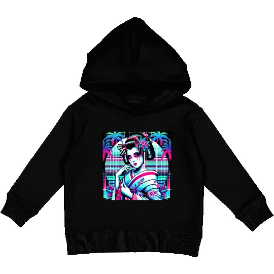 Japan Geisha Retrowave Synthwave Cyberpunk Kids Pullover Hoodies