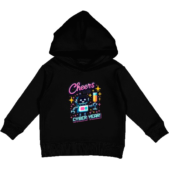 Retro Robot New Year's Toast - Cyber Champagne Fun Kids Pullover Hoodies