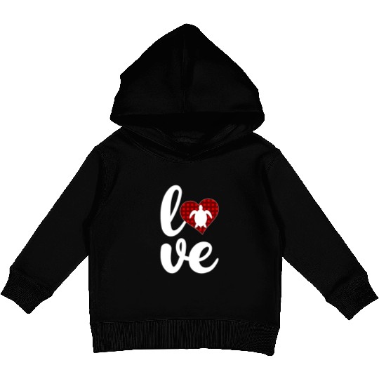 Sea Turtle Lover Buffalo Plaid Love Turtle Kids Pullover Hoodies