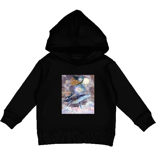 Whale's Celestial Journey Kids Pullover Hoodies
