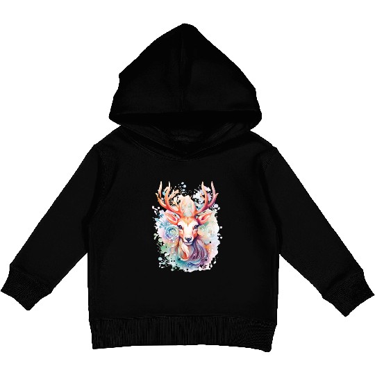Colorful Reindeer Fantasy: Studio Ghibli Style Kids Pullover Hoodies