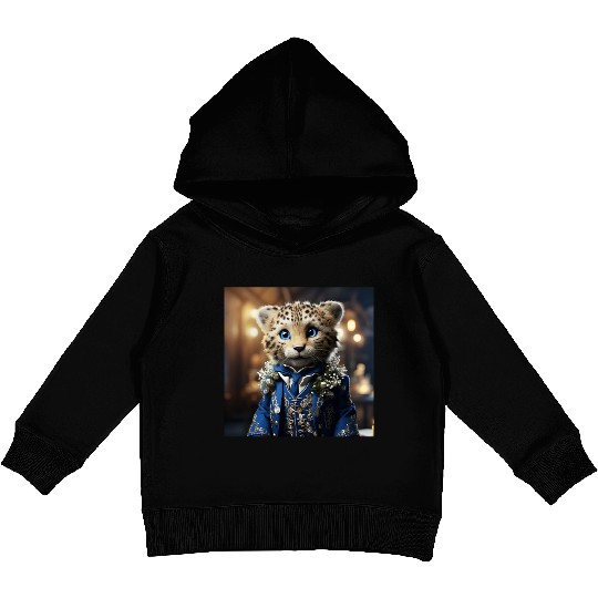 Cute Cheetah Cub Blue Eyes Tuxedo Cat Kids Pullover Hoodies