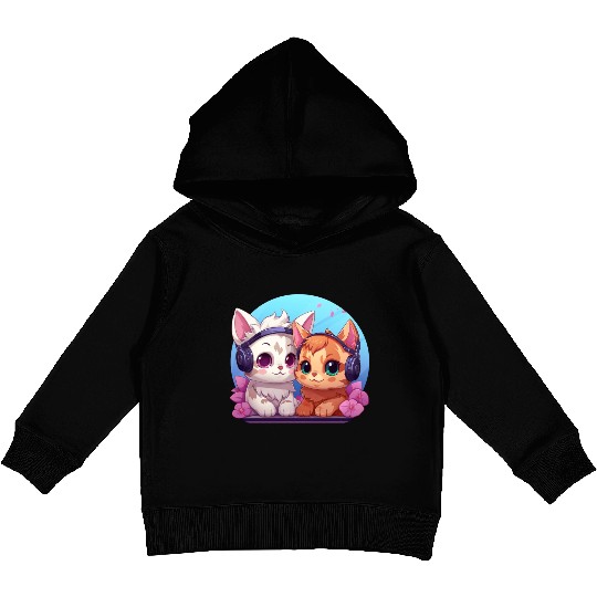 Anime Style Cute Kitten Gamer Kids Pullover Hoodies
