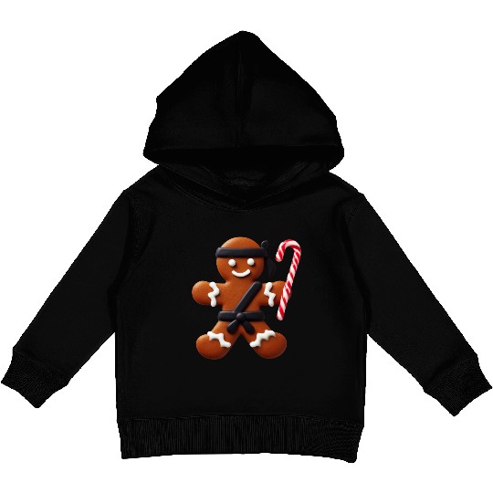 Funny Ninja Gingerbread Man Cookie Candy Cane Kids Pullover Hoodies