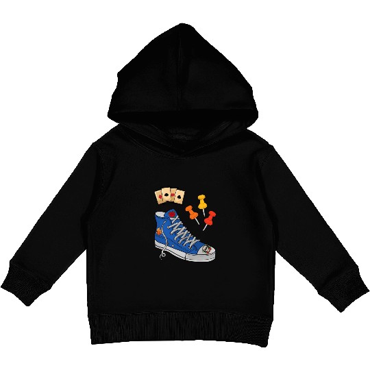 Classic Shoes With Pins And Card Poker Kids Pullover Hoodies