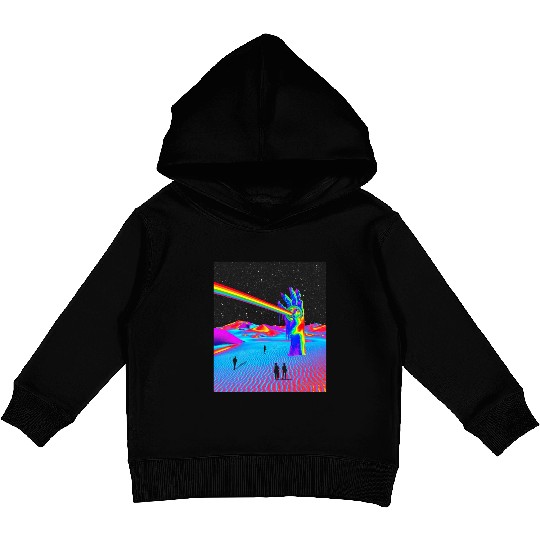 Rainbow In Galaxy Desert Night Retro Surrealism Kids Pullover Hoodies