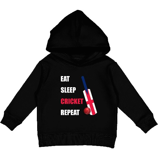 Eat Sleep Cricket Repeat England Flag Cricket Bat Kids Pullover Hoodies