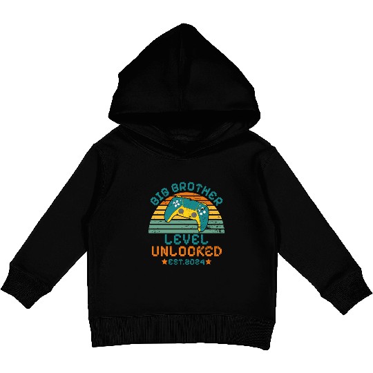 Level Unlocked Vintage Retro Gamer Big Brother Kids Pullover Hoodies