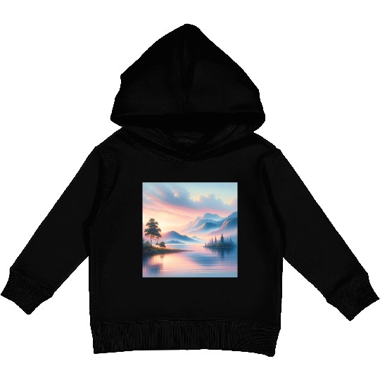 Sunrise Serenity Lakeside Tranquility in Pastel Kids Pullover Hoodies