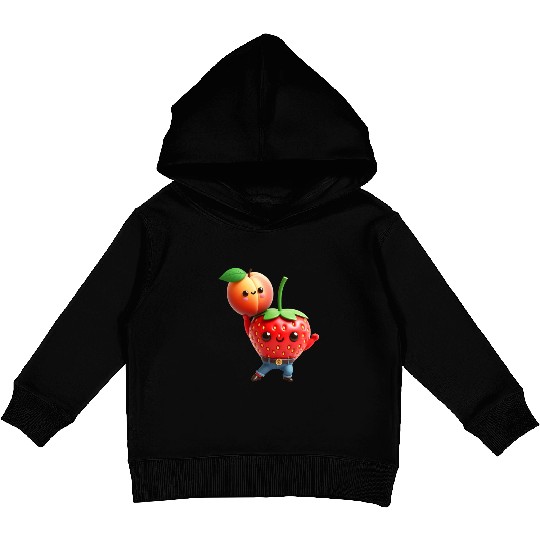 Dancing strawberry with peach Kids Pullover Hoodies